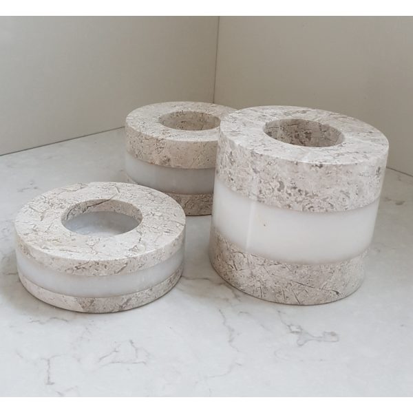 Marmeren waxinelichthouder, set van 3 stuks