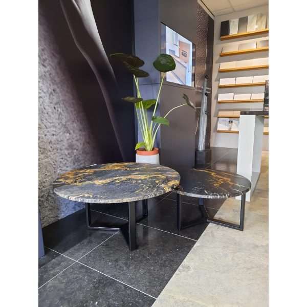 Salontafel set met granieten Taurus Black blad, diameters 60 en 80cm - Afbeelding 2