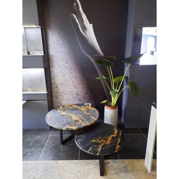 Salontafel set met granieten Taurus Black blad, diameters 60 en 80cm